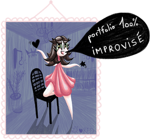 Portfolio 100% improvisé — personnage en robe rose